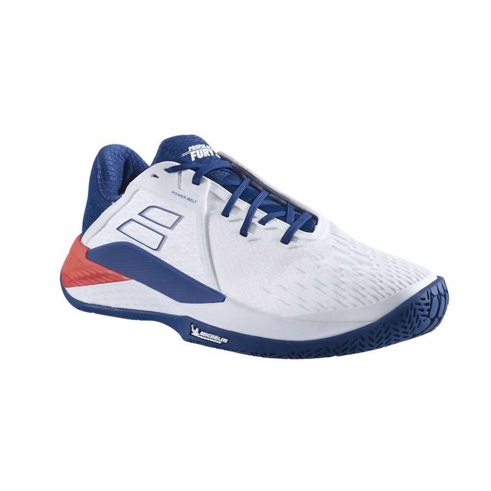 NEW BABOLAT men's propulse fury 3 ac shoes in white/estate blue